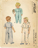 1940s Vintage McCall Sewing Pattern 5344 WWII Baby 2 Piece Pajama Set Size 1