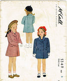 1940s Vintage McCall Sewing Pattern 5349 Toddler Girls Princess Coat Size 3 22B - Vintage4me2