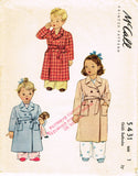 1940s Vintage McCall Sewing Pattern 5431 Cute Toddler Girls Bathrobe Size 1