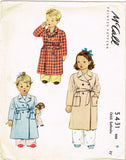 1940s Vintage McCall Sewing Pattern 5431 Cute Toddler Girls Bathrobe Size 6