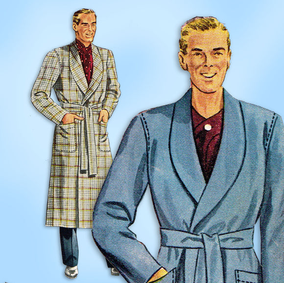 1940s Vintage McCall Sewing Pattern 5465 Classic Men's Bath Robe Sz 34 36 Chest