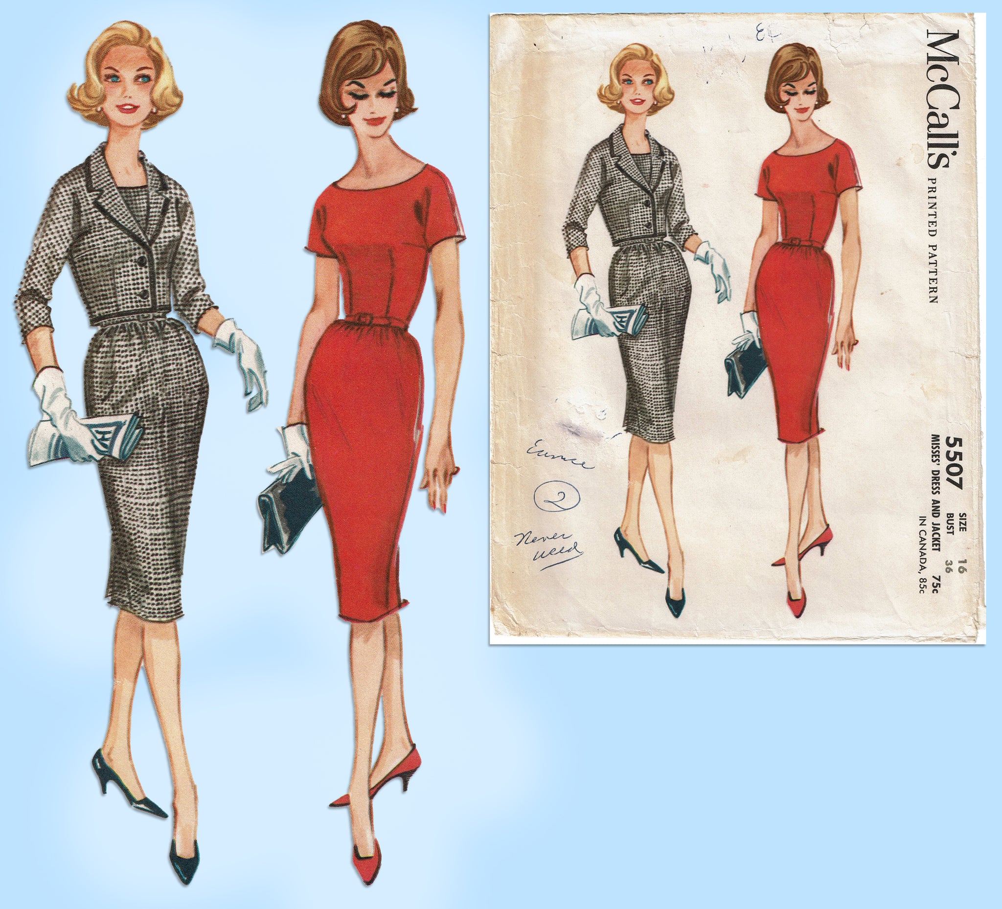 1960s VTG McCalls Sewing Pattern 5507 Uncut Misses Dress & Jacket 36B ...