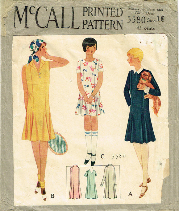 1920s Original Vintage McCall Pattern 5580 Misses Flapper Tennis Dress Size 34 B
