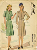 1940s Vintage McCall Sewing Pattern 5638 Misses WWII Shirtwaist Dress Size 32 B