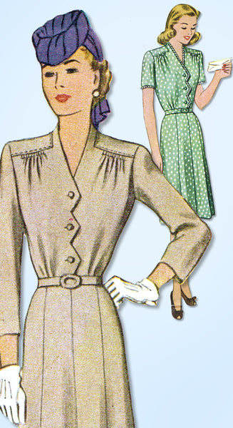 1940s Vintage McCall Sewing Pattern 5638 Misses WWII Shirtwaist Dress Size 32 B