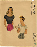 1940s Vintage McCall Sewing Pattern 5645 WWII Misses' Peasant Blouse Size 12 30B - Vintage4me2