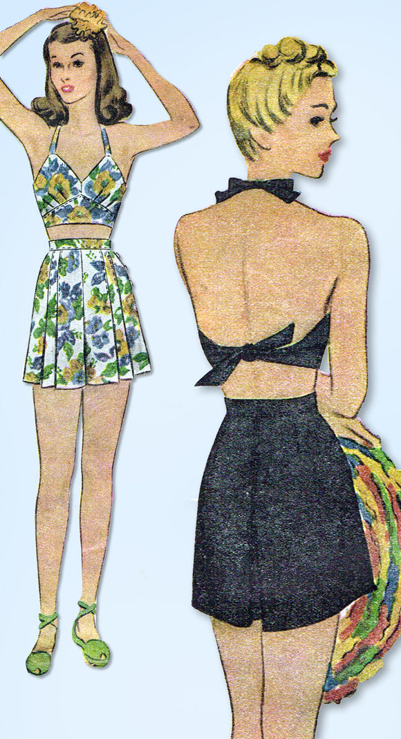 1940s Vintage McCall Sewing Pattern 5648 Misses WWII 2 Pc Bathing Suit Size 34 B