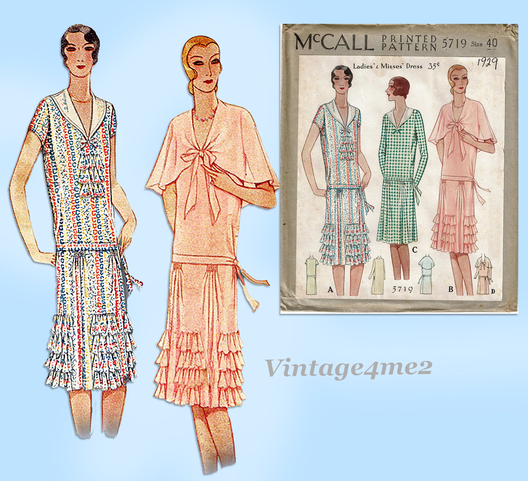 McCall 5719: 1920s Plus Size Womens Flapper Dress 40 Bust Vintage Sewi –  Vintage4me2