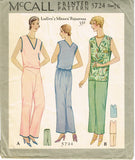 McCall 5724: 1930s Uncut Misses 2 Piece Pajamas Size 34 B Vintage Sewing Pattern -Vintage4me2