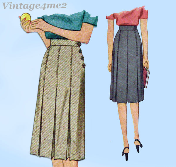 1940s Vintage McCall Sewing Pattern 5750 Misses WWII Pleated Skirt Sz 28 W