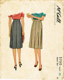 1940s Vintage McCall Sewing Pattern 5750 Misses WWII Pleated Skirt Sz 32 W