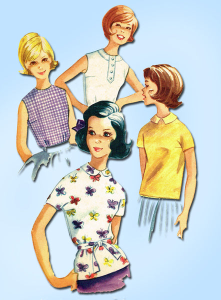 1960s Vintage McCall's Sewing Pattern 5753 Easy Sub Teen Girls Blouse Size 31 B