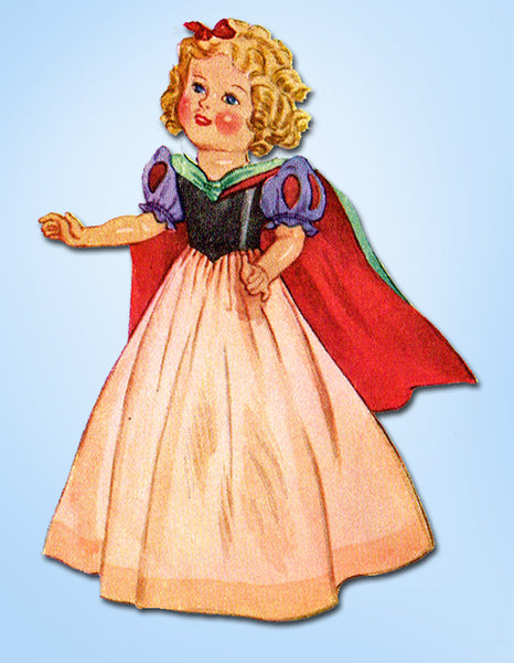1930s Vintage McCall Pattern 579 Rare Snow White 25in Movie Star Doll Clothes