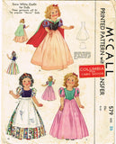 1930s Vintage McCall Pattern 579 Rare Snow White 25in Movie Star Doll Clothes