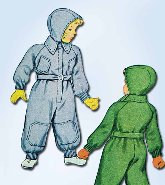 1940s Vintage McCall Sewing Pattern 5831 Uncut Toddler Snow Suit & Cap Size 2 - Vintage4me2