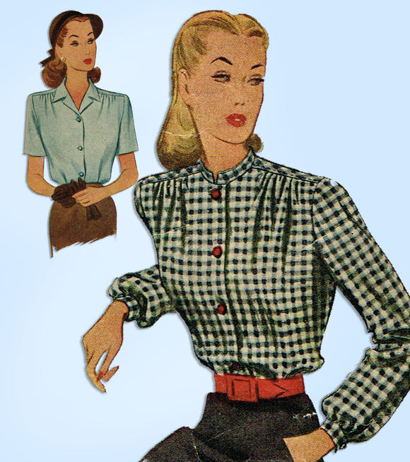 1940s Original Vintage McCall Sewing Pattern 5885 Misses WWII Blouse Sz 36 Bust -Vintage4me2