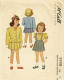 1940s Vintage McCall Sewing Pattern 5908 WWII Toddler Girls 2 Pc Suit Size 4 - Vintage4me2