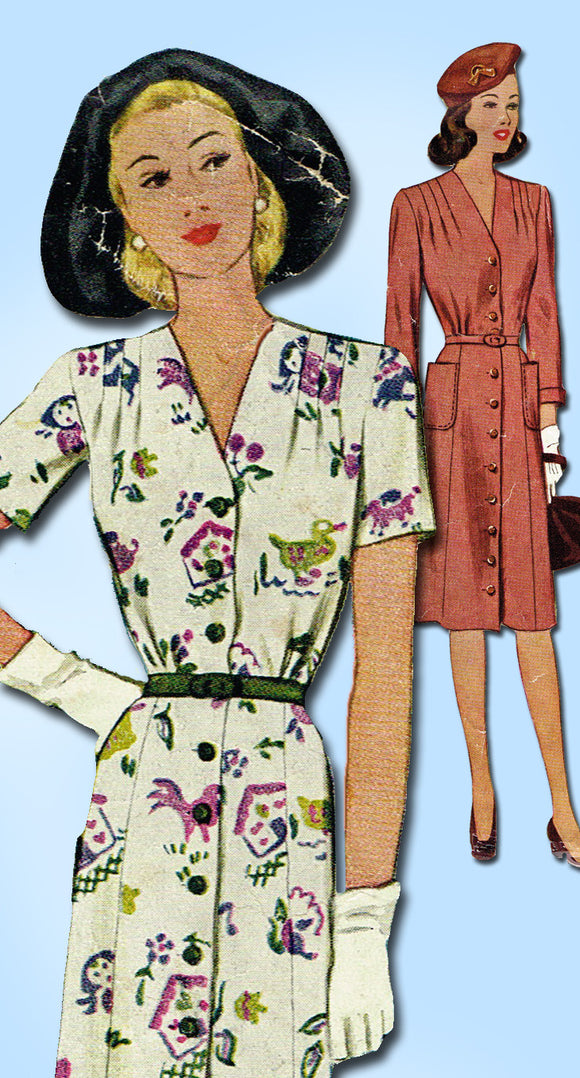 1940s Vintage McCall Sewing Pattern 5913 Plus Size Ladies Street Dress Size 44 B - Vintage4me2