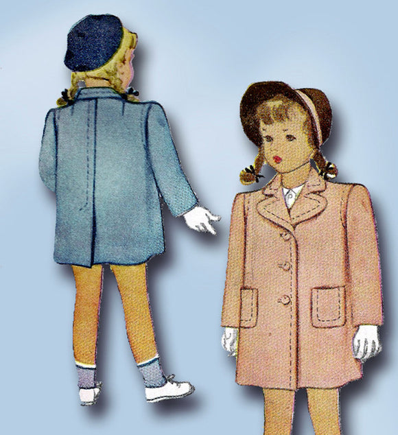1940s Vintage McCall Sewing Pattern 5971 WWII Toddler Girls Coat Size 4 23 Bust - Vintage4me2