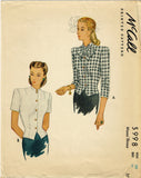 McCall 5998: 1940s Uncut Misses WWII Blouse Size 38 Bust Vintage Sewing Pattern