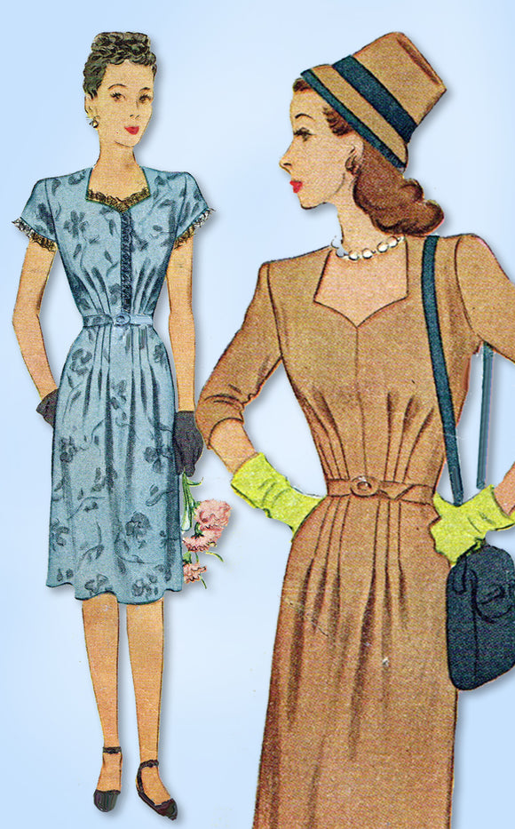 1940s Vintage McCall Sewing Pattern 6053 Misses WWII Afternoon Dress Size 34 B