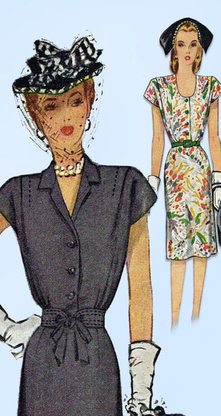 1940s Vintage McCall Sewing Pattern 6100 WWII Misses Shirtwaist Dress Size 34 B