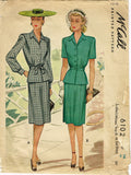 1940s Vintage McCall Sewing Pattern 6102 Misses WWII Suit Dress Size 14 32 Bust - Vintage4me2