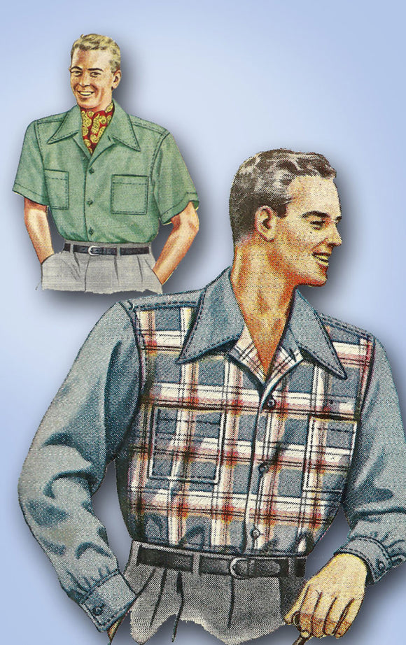 1940s Vintage McCall Sewing Pattern 6166 WWII Men's Casual Shirt Sz 15-15.5 Neck