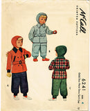 1940s Vintage McCall Sewing Pattern 6241 Cute WWII Toddler Snow Suit & Cap Size 4