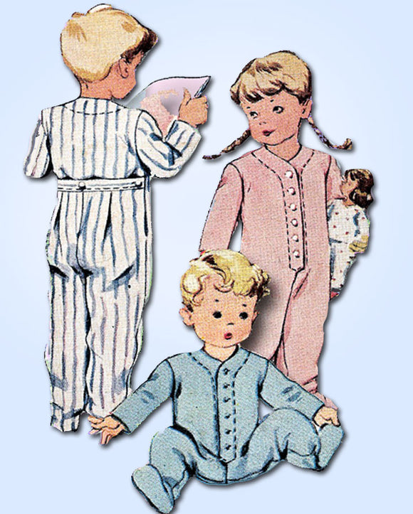 1940s Vintage McCall Sewing Pattern 6242 Uncut Toddler Footie Pajamas Size 4 - Vintage4me2