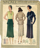 1930s Vintage McCall Sewing Pattern 6271 Uncut Misses 3 Piece Dress Size 32 Bust - Vintage4me2