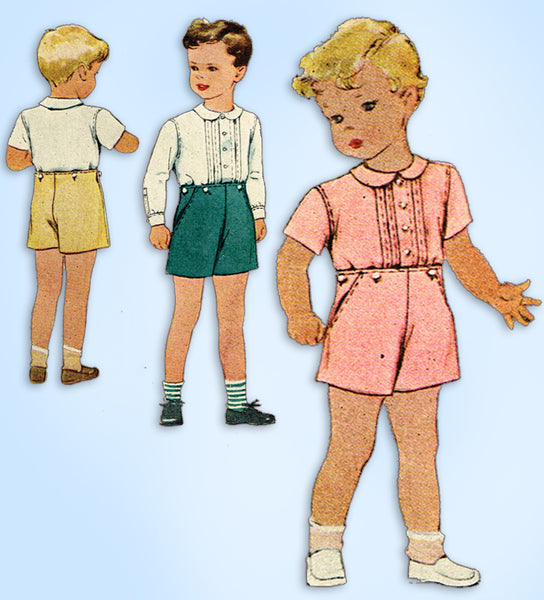 1940s Vintage McCalls Sewing Pattern 6305 WWII Toddler Boys 2 Piece Suit Size 1