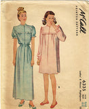 1940s Vintage McCall Sewing Pattern 6335 WWII Misses Nightgown Size SM 30 32 B - Vintage4me2