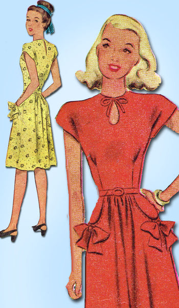 1940s Vintage McCall Sewing Pattern 6371 Junior Misses Keyhole Dress Size 17 35B - Vintage4me2
