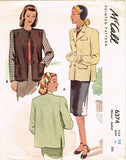 1940s Vintage McCall Sewing Pattern 6374 Uncut Misses Boxy Jacket Size 18 36B