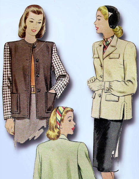 1940s Vintage McCall Sewing Pattern 6374 Uncut Misses Boxy Jacket Size 18 36B