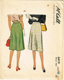 1940s Vintage McCall Sewing Pattern 6419 Easy Misses Day Skirt Size 26 Waist