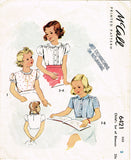 1940s Vintage McCall Sewing Pattern 6421 WWII Toddler Girls Blouse Set Size 2