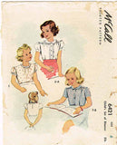 1940s Vintage McCall Sewing Pattern 6421 WWII Toddler Girls Blouse Set Size 6 - Vintage4me2