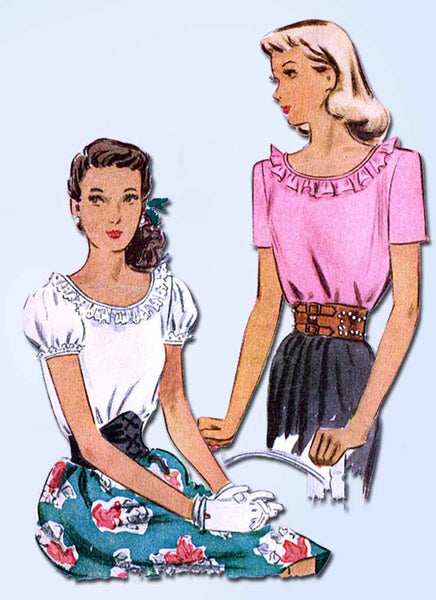 1940s Vintage McCall Sewing Pattern 6433 Uncut Misses Ruffled Blouse Size 12 30B - Vintage4me2