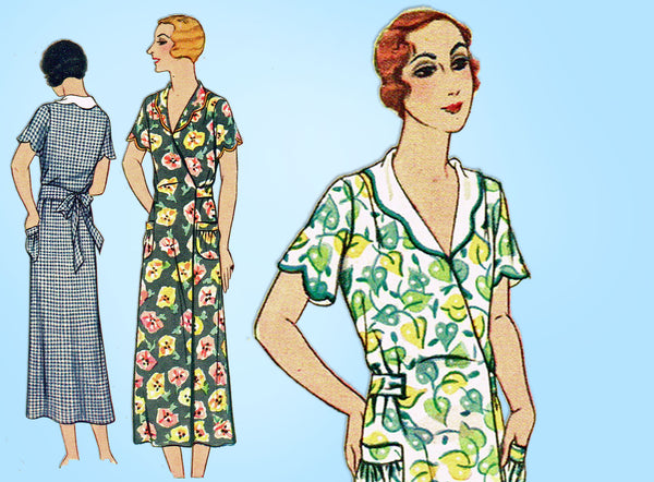 1930s Vintage McCall Sewing Pattern 6433 Uncut Hooverette Dress 32 Bust - Vintage4me2