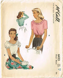 1940s Vintage McCall Sewing Pattern 6433 Uncut Misses Ruffled Blouse Size 12 30B - Vintage4me2