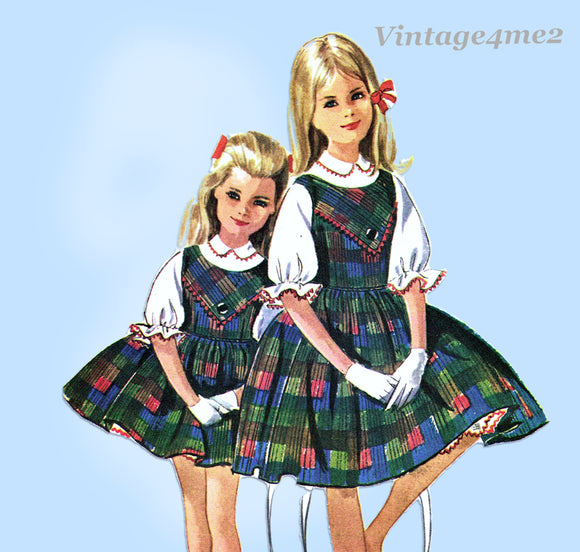 1960s Vintage McCalls Sewing Pattern 6458 Cute Helen Lee Girls Jumper Dress