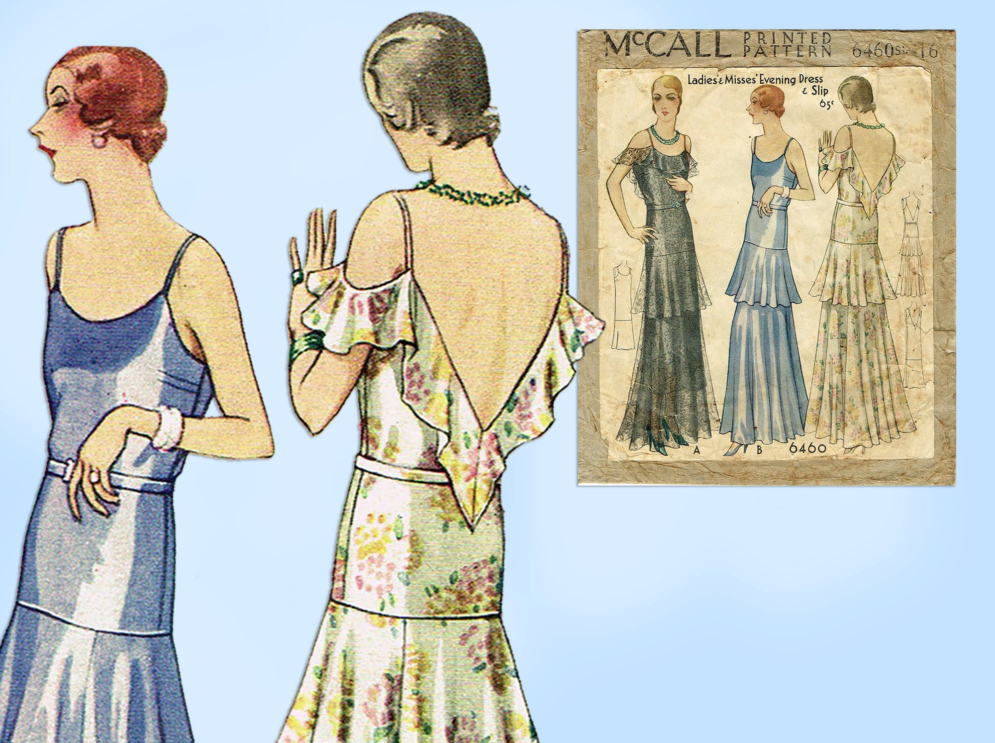 McCall 6460: 1930s Rare Decolletage Evening Gown Sz 34 B Vintage Sewin Vintage4me2 McCall 6460: 1930s Rare Decolletage Evening Gown Sz 34 B Vintage Sewin Vintage4me2