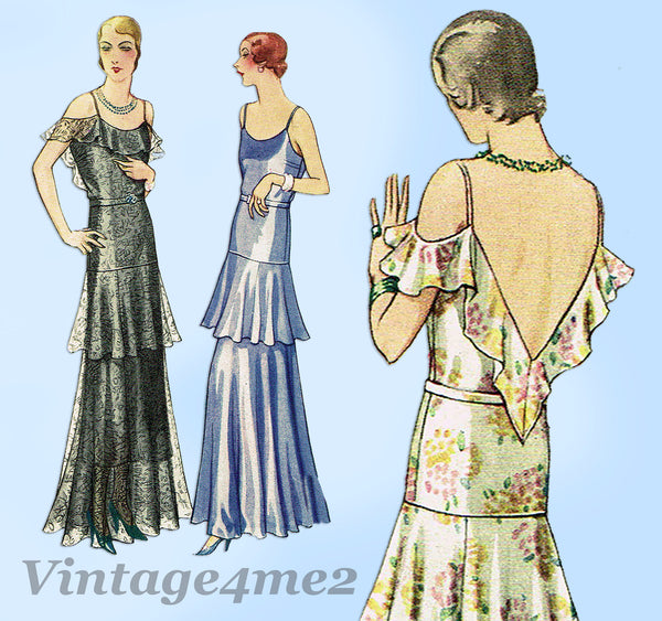 McCall 6460: 1930s Rare Decolletage Evening Gown Sz 34 B Vintage Sewing Pattern - Vintage4me2 