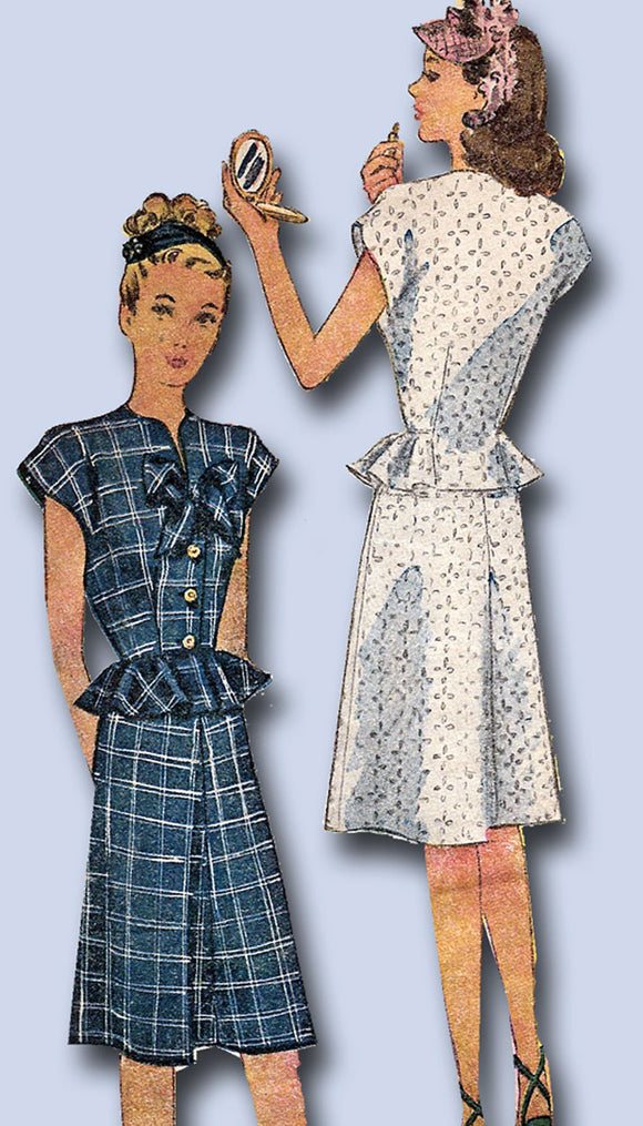 1940s Vintage McCall Sewing Pattern 6477 Misses 2 PC Peplum Dress Size 15 33 B - Vintage4me2