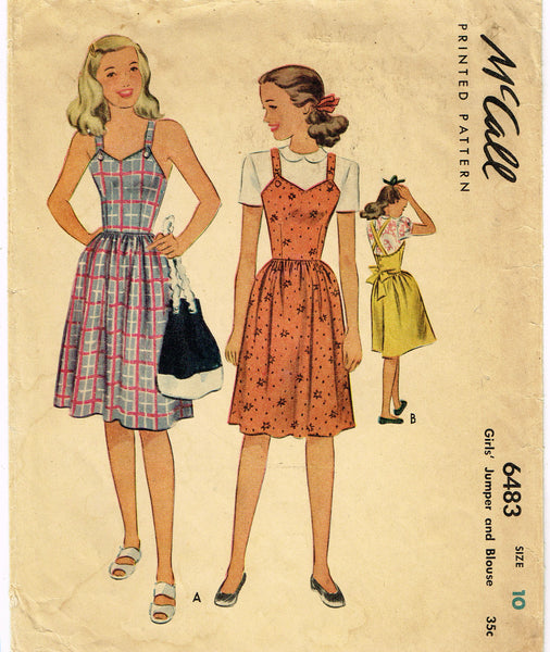 McCall 6483: 1940s WWII Little Girls Jumper Dress Sz 10 Vintage Sewing  Pattern