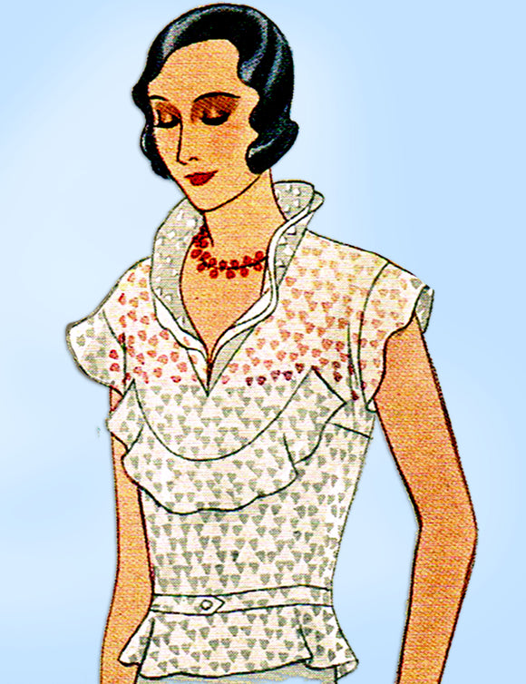 McCall 6493: 1930s Misses Feminine Blouse Size 34 Bust Vintage Sewing Pattern - Vintage4me2