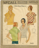 McCall 6493: 1930s Misses Feminine Blouse Size 34 Bust Vintage Sewing Pattern - Vintage4me2