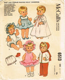 McCall's 6513: 1960s 15-17 Inch Talking Doll Clothes Set Vintage Sewing Pattern
